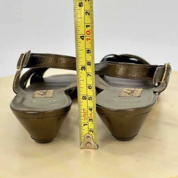 Amalfi Bronze Vintage Italian Leather Strappy Slingback Low Heel Sandals Sz 10AA - Picture 8 of 9